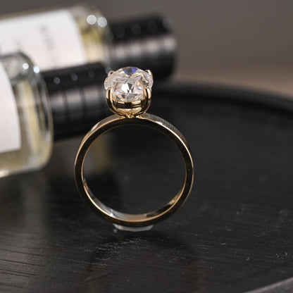 Solid Gold Oval Cut Solitaire Moissanite Engagement Ring, Anniversary Gift Birthday Gift for Women Wife