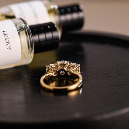 Solid Gold Three Stone Round Cut Moissanite Engagement Ring, Commitment Ring, Anniversary Gift for Women Wife