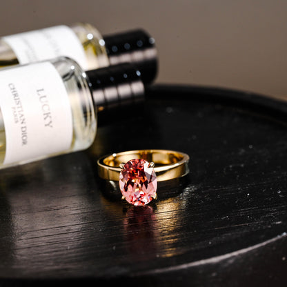 Solid Gold Oval Cut Solitaire Lab Grown Pink Sapphire Engagement Ring, 3mm Wide Proposal Ring
