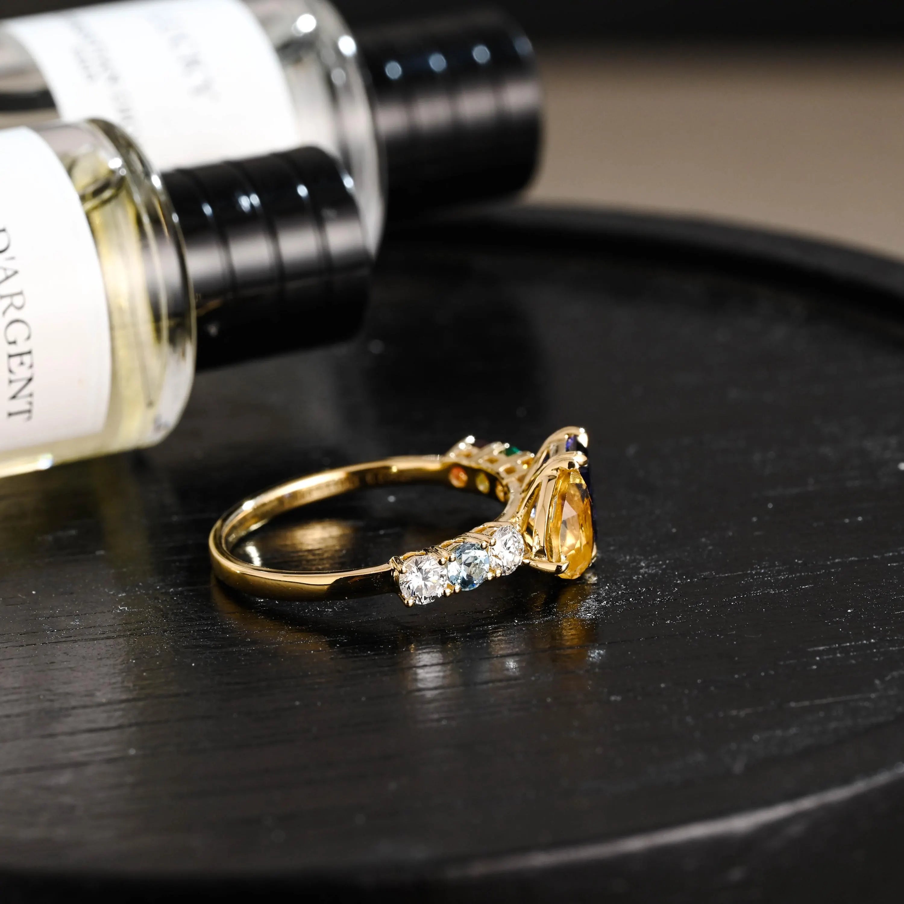Solid Gold Toi et Moi Emerald Cut Lab Grown Sapphire & Pear Citrine Engagement Ring