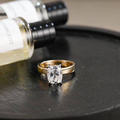 Crushed Ice Cut Elongated Cushion Cut Moissanite Engagement Ring, Solid Gold Cushion Wedding Ring, Hidden Halo Anniversary Moissanite Ring