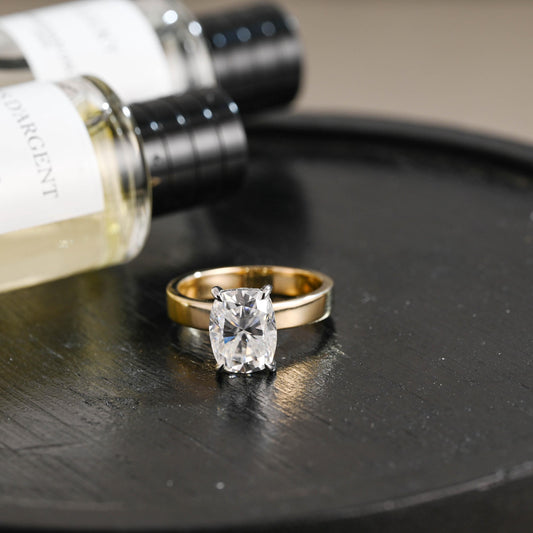 Crushed Ice Cut Elongated Cushion Cut Moissanite Engagement Ring, Solid Gold Cushion Wedding Ring, Hidden Halo Anniversary Moissanite Ring