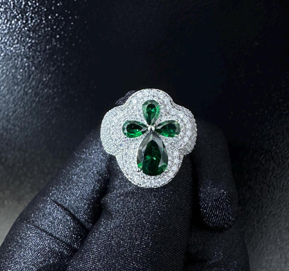 Oversized Moissanite Diamond Men's Ring: Green Sapphire Hip Hop Jewelry