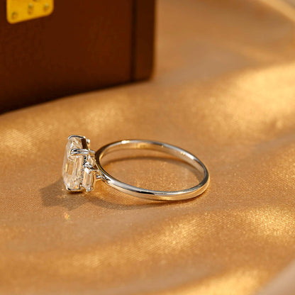 Three Stone Emerald Cut Moissanite Engagement Ring, Solid Gold Emerald Cut Moissanite Wedding Ring, Anniversary Ring, Moissanite Gifts