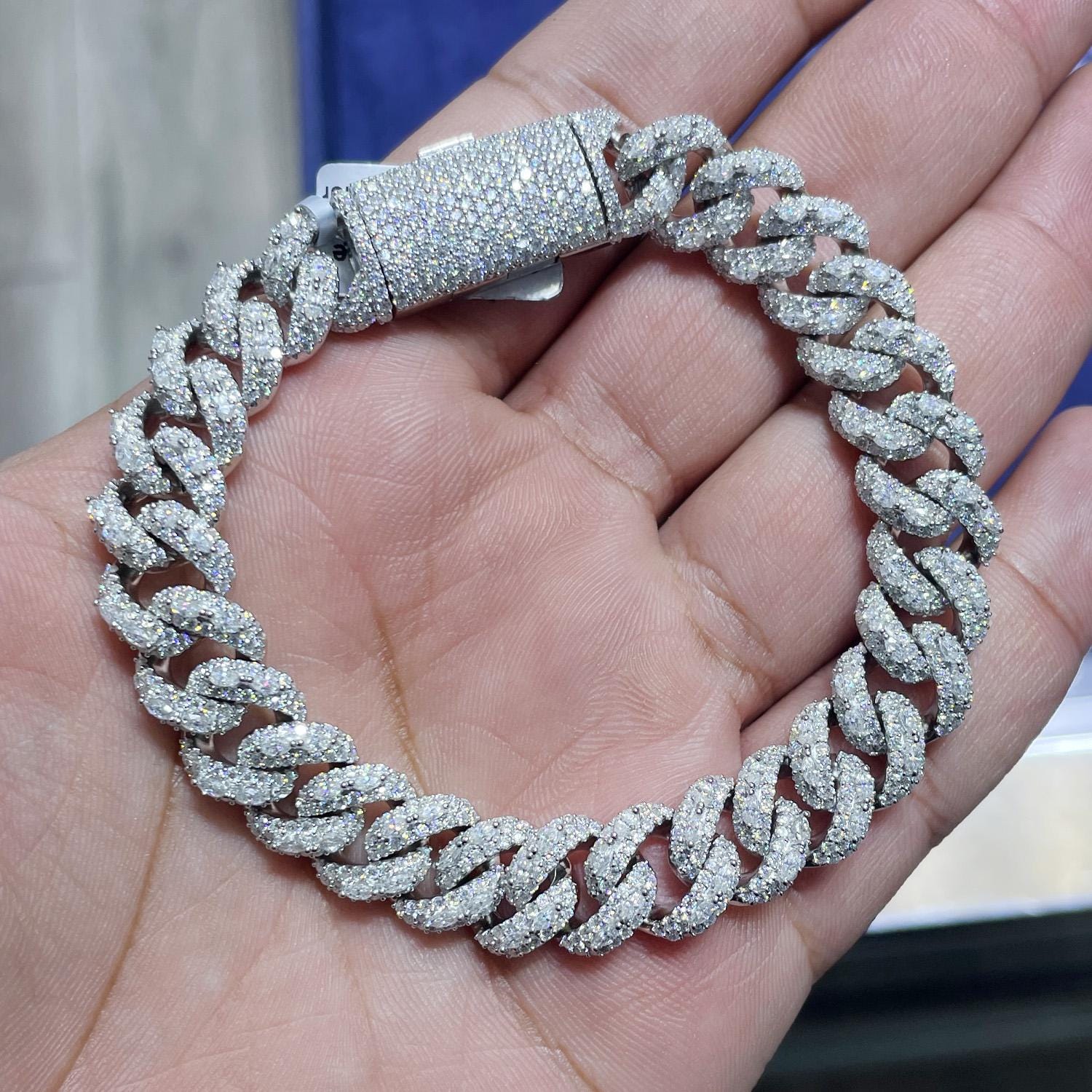 Moissanite VVS1 Cuban Link 12mm 925 Sterling Silver Passes Diamond Tester