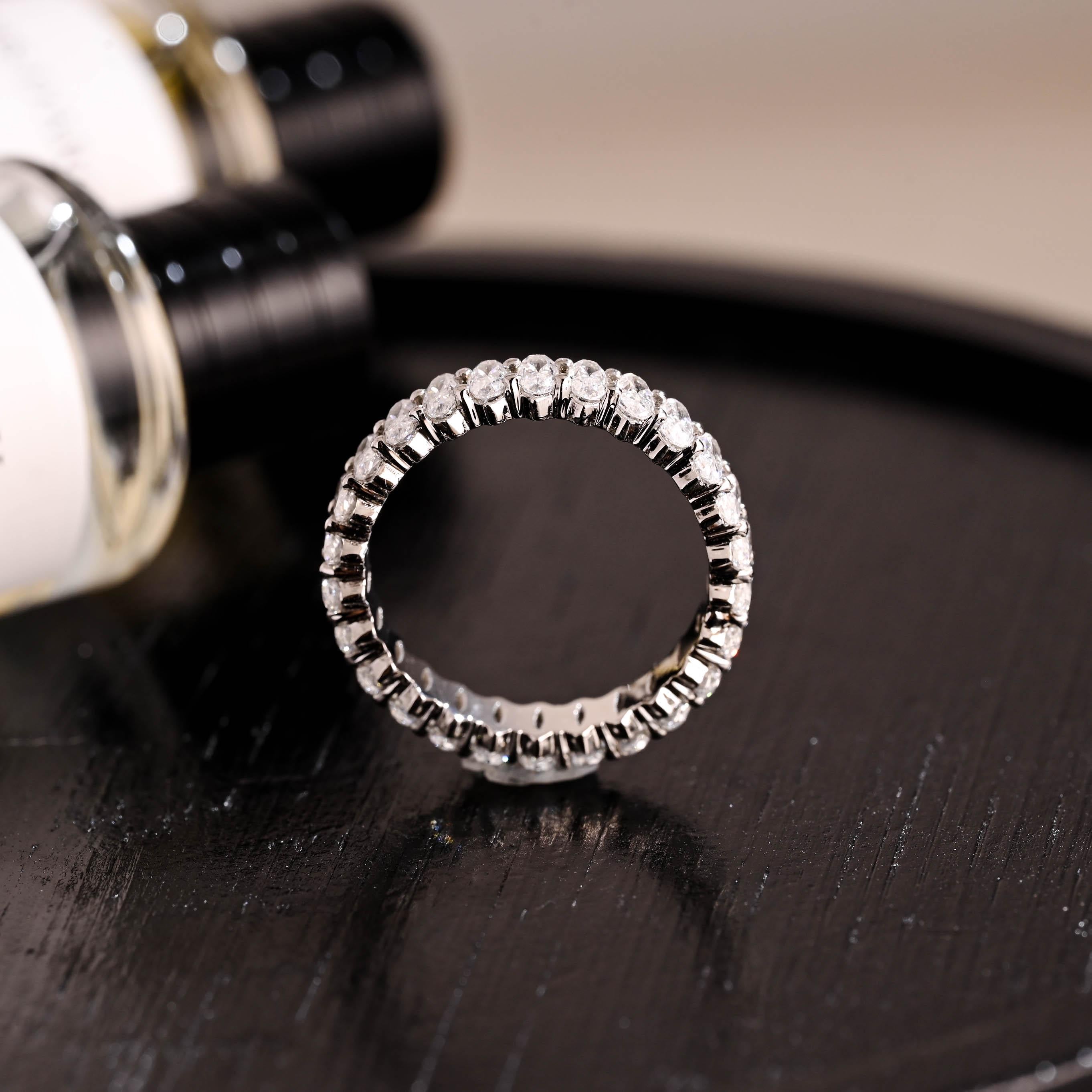 Solid Gold 2*4MM Crushed Ice Oval Moissanite Eternity Wedding Band
