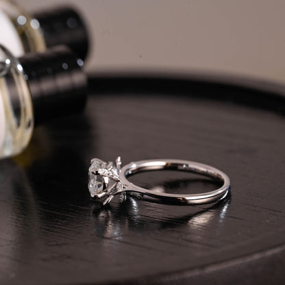 Branch Design Solid Gold Round Cut Moissanite Engagement Ring, Promise Ring, Wedding Ring