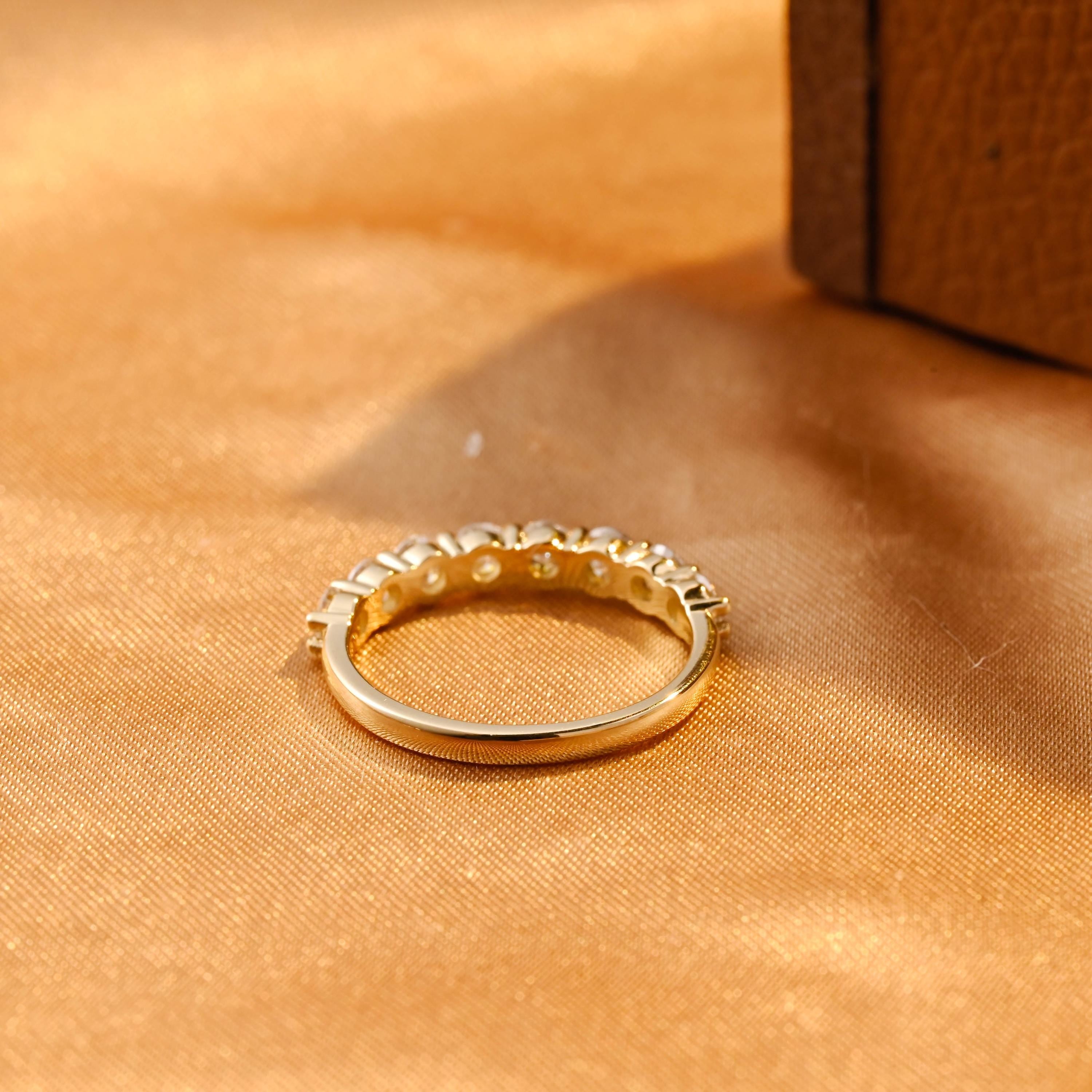 Solid Gold Moissanite Half Eternity Wedding Band, Anniversary Gift