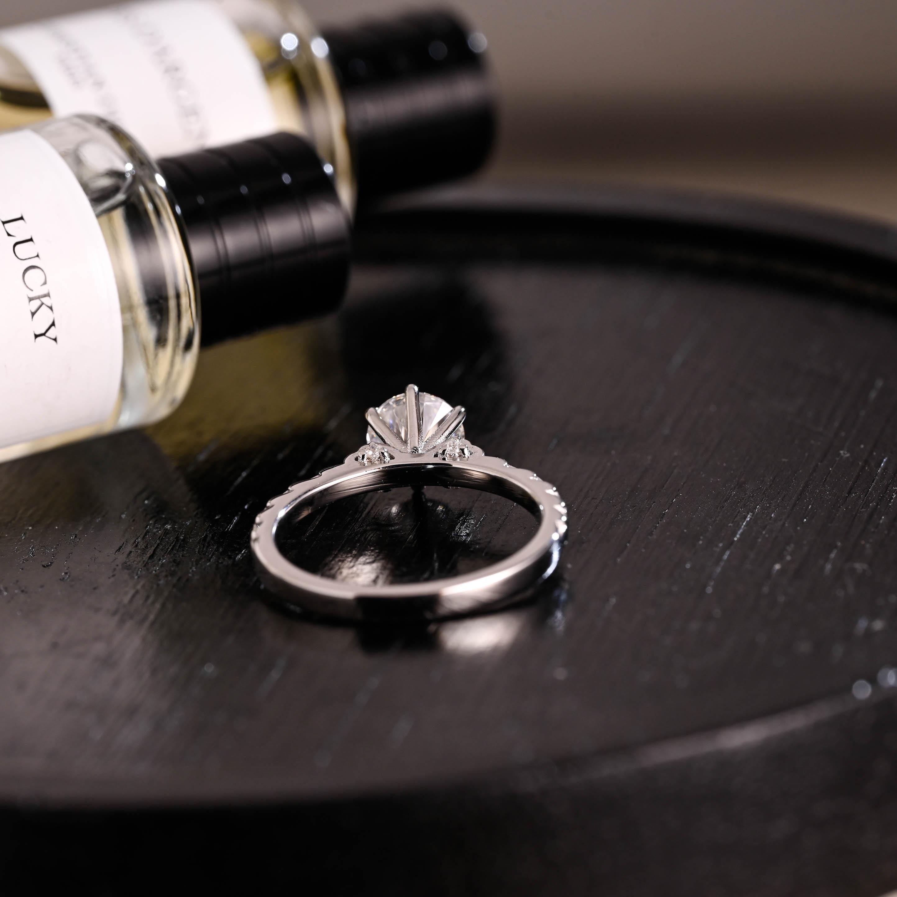 Solid Gold Round Cut Moissanite Engagement Ring, Anniversary Gift Birthday Gift for Women Wife