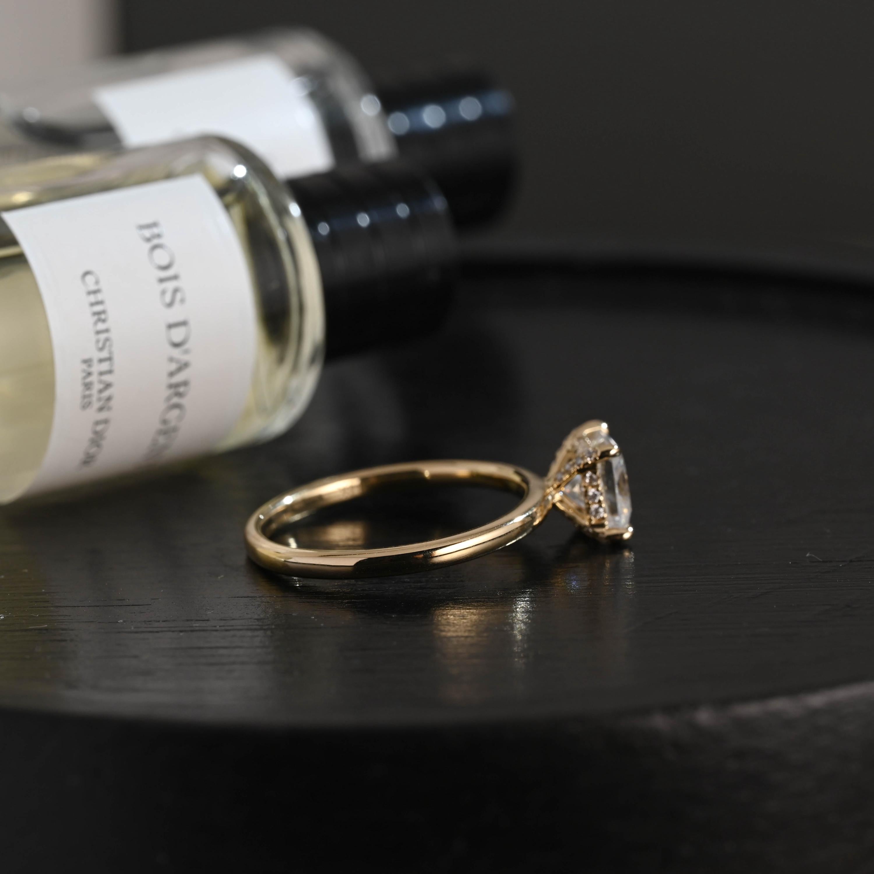 Solid Gold Princess Cut Moissanite Engagement Ring, Classic Low Setting Anniversary Ring for Women