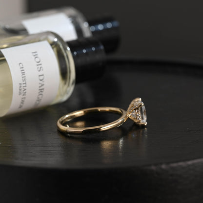 Solid Gold Princess Cut Moissanite Engagement Ring, Classic Low Setting Anniversary Ring for Women