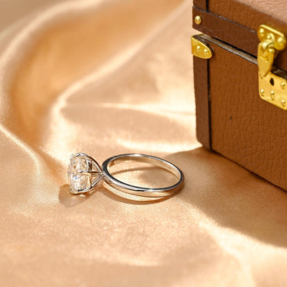 Solid Gold Solitaire Round Cut Moissanite Engagement Ring, Classic 6 Prongs Anniversary Ring for Women