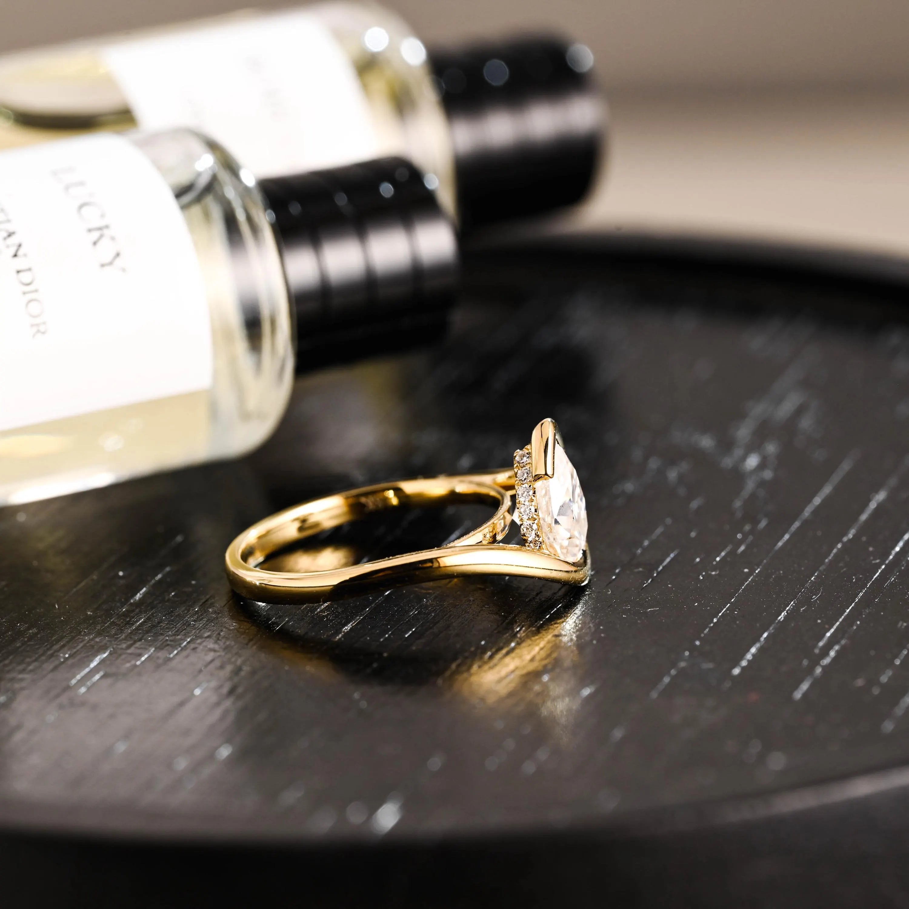 Solid Gold Pear Cut Moissanite Engagement Ring, Proposal Ring, Anniversary Gift Birthday Gift for Women Wife