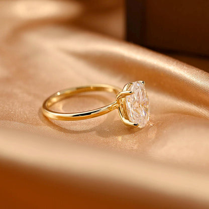 Solid Gold Solitaire Oval Cut Moissanite Engagement Ring, Anniversary Ring for Women