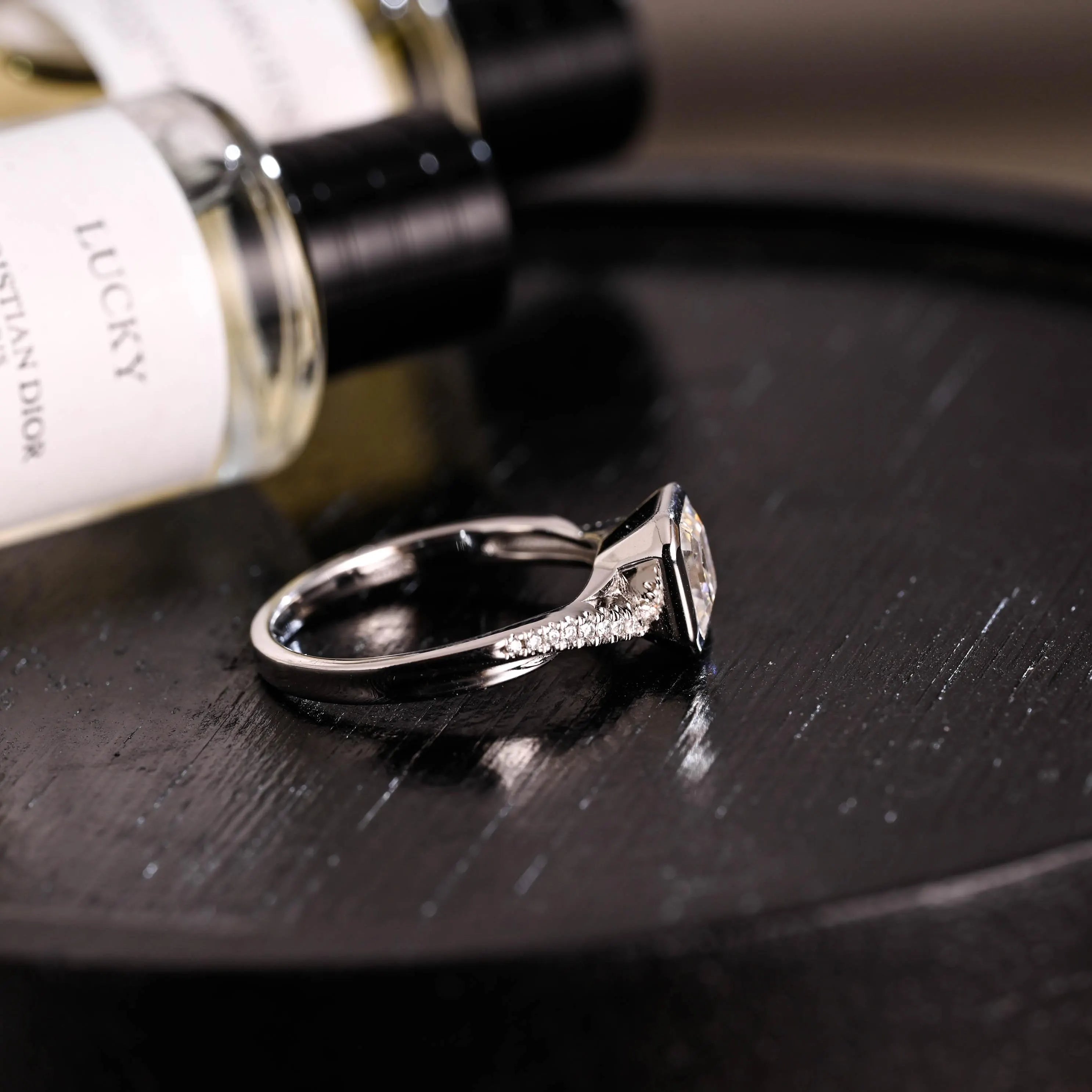 Solid Gold Asscher Cut Moissanite Engagement Ring, Anniversary Gift Birthday Gift for Women Wife