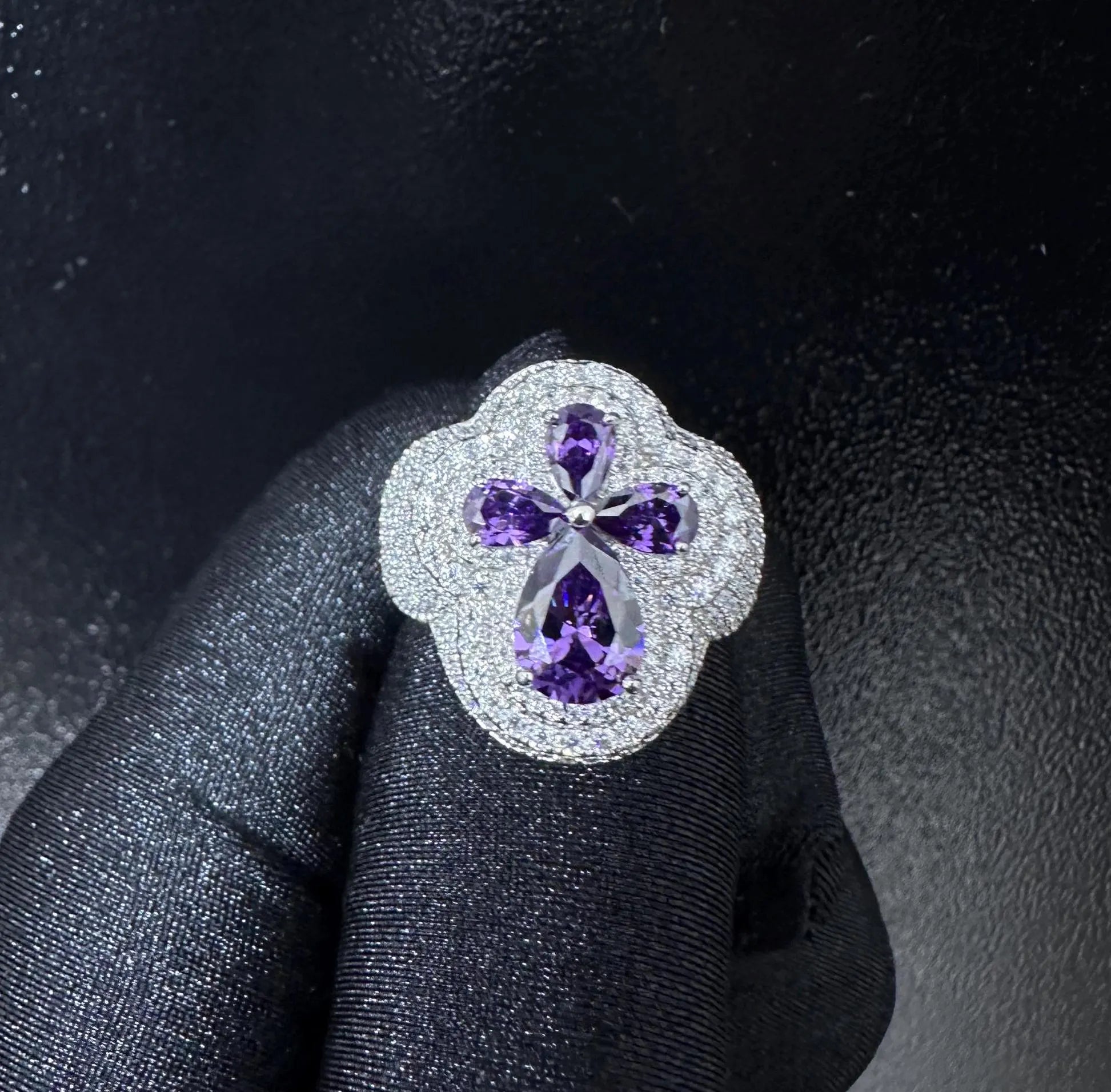 Oversized Moissanite Diamond Men's Ring: Purple Sapphire Hip Hop Bling