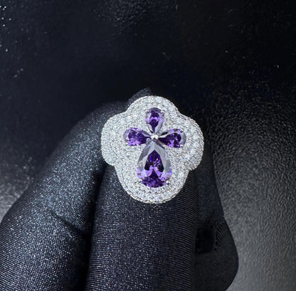 Oversized Moissanite Diamond Men's Ring: Purple Sapphire Hip Hop Bling