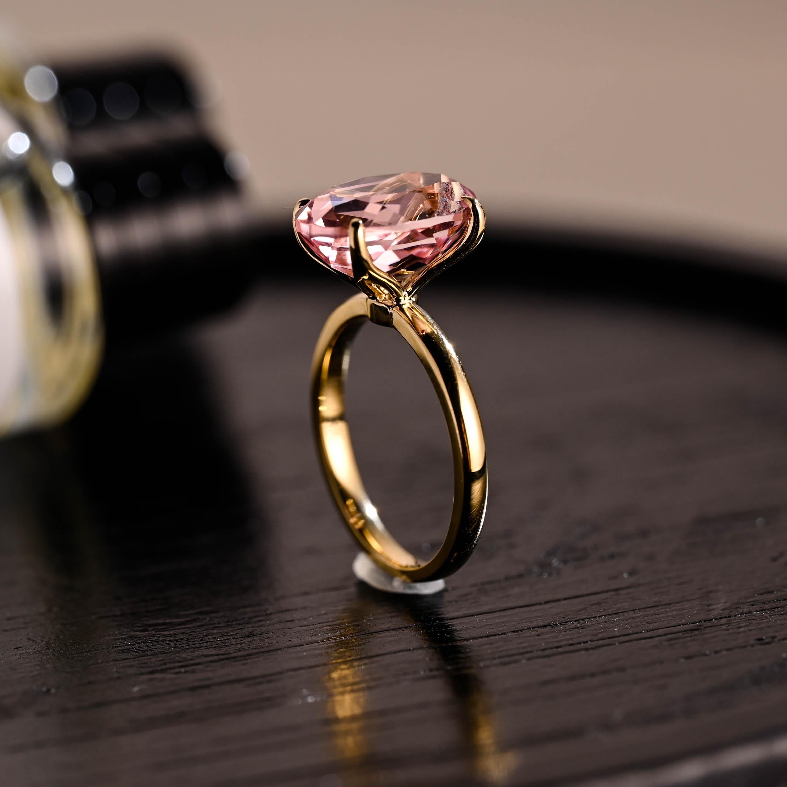 Solid Gold Tulip Setting Oval Cut Lab Grown Pink Sapphire Engagement Ring