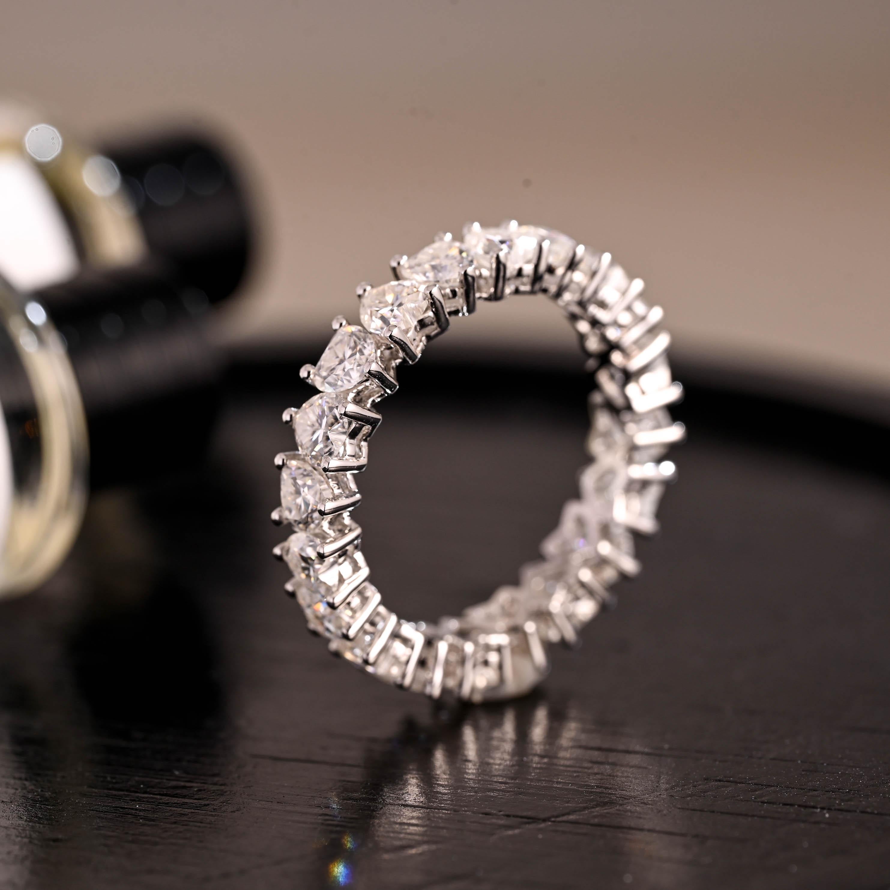 Solid Gold Heart Moissanite Eternity Band, Stackable Wedding Ring, SD-479