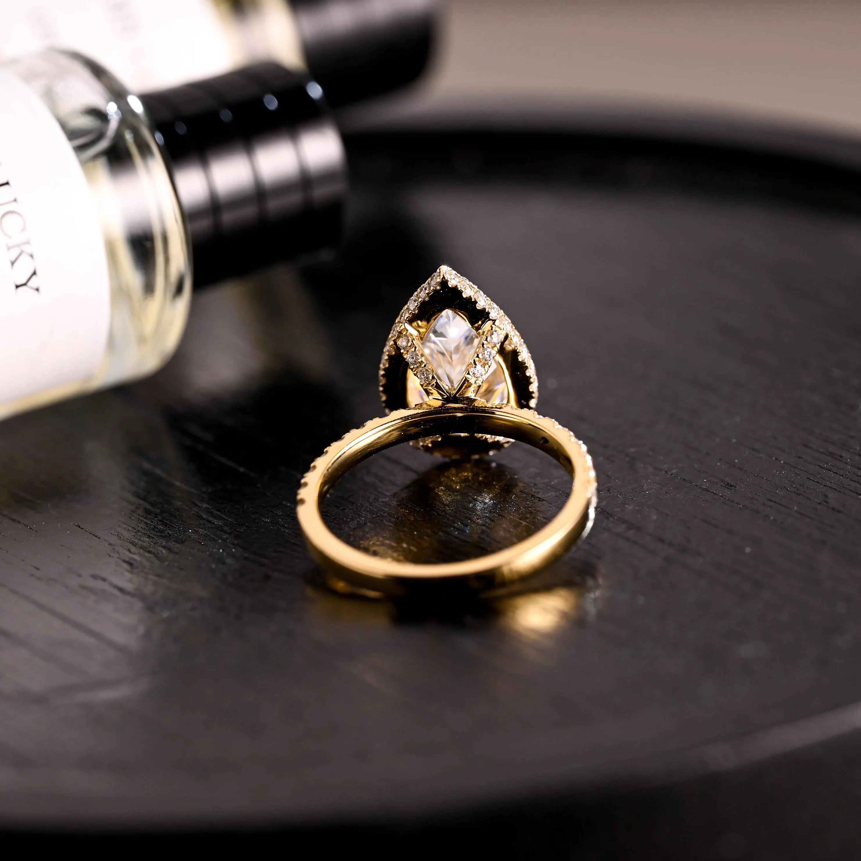 Prong Pave Pear Cut Moissanite Engagement Ring, Solid Gold Halo Pear Moissanite Wedding Ring