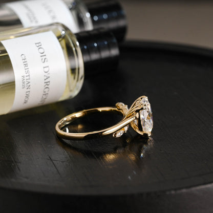 Solid Gold Oval Cut Moissanite Engagement Ring, ByPass Proposal Ring