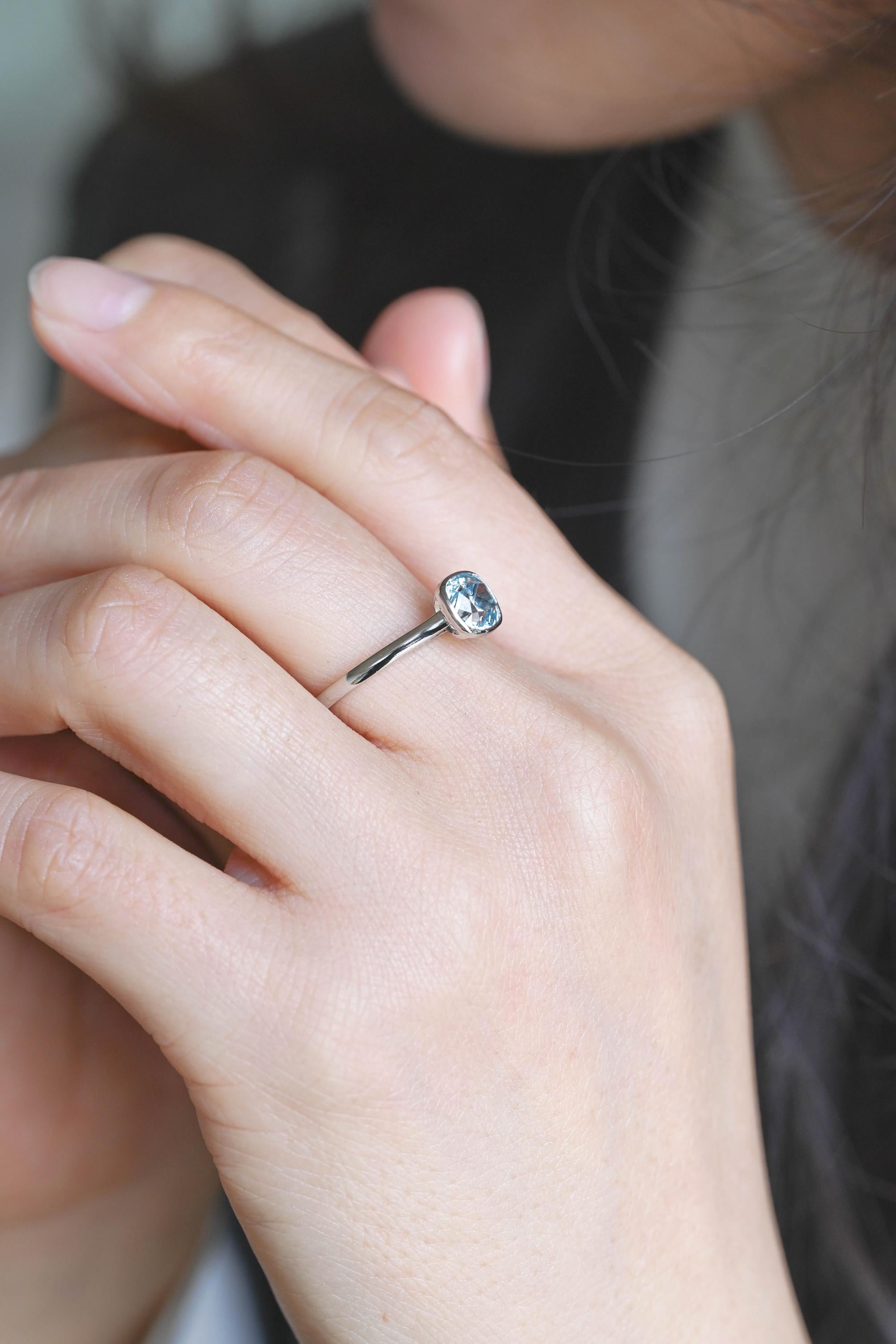 Solid Gold Cushion Cut Aquamarine Engagement Ring, Proposal Ring, Promise Ring, Wedding Ring, Anniversary Gift Birthday Gift for Women Wife