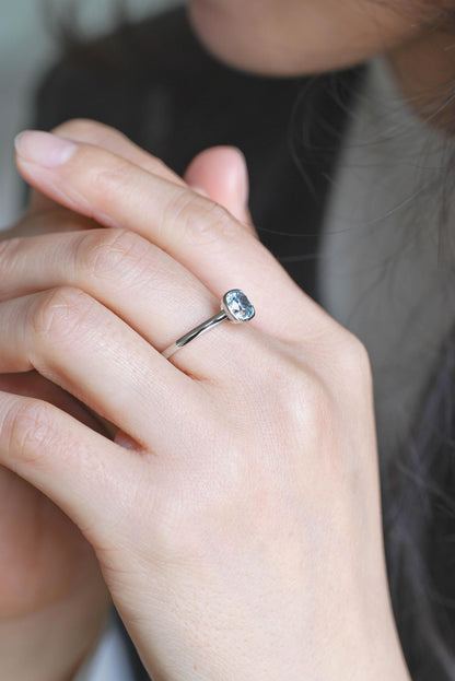 Solid Gold Cushion Cut Aquamarine Engagement Ring, Proposal Ring, Promise Ring, Wedding Ring, Anniversary Gift Birthday Gift for Women Wife