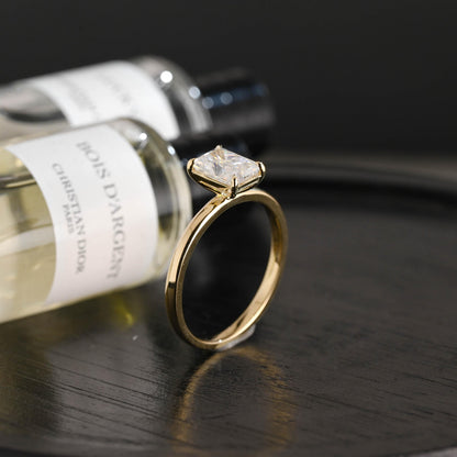 Solid Gold Radiant Cut Moissanite Engagement Ring, Solitaire Ring, Anniversary Gift for Her
