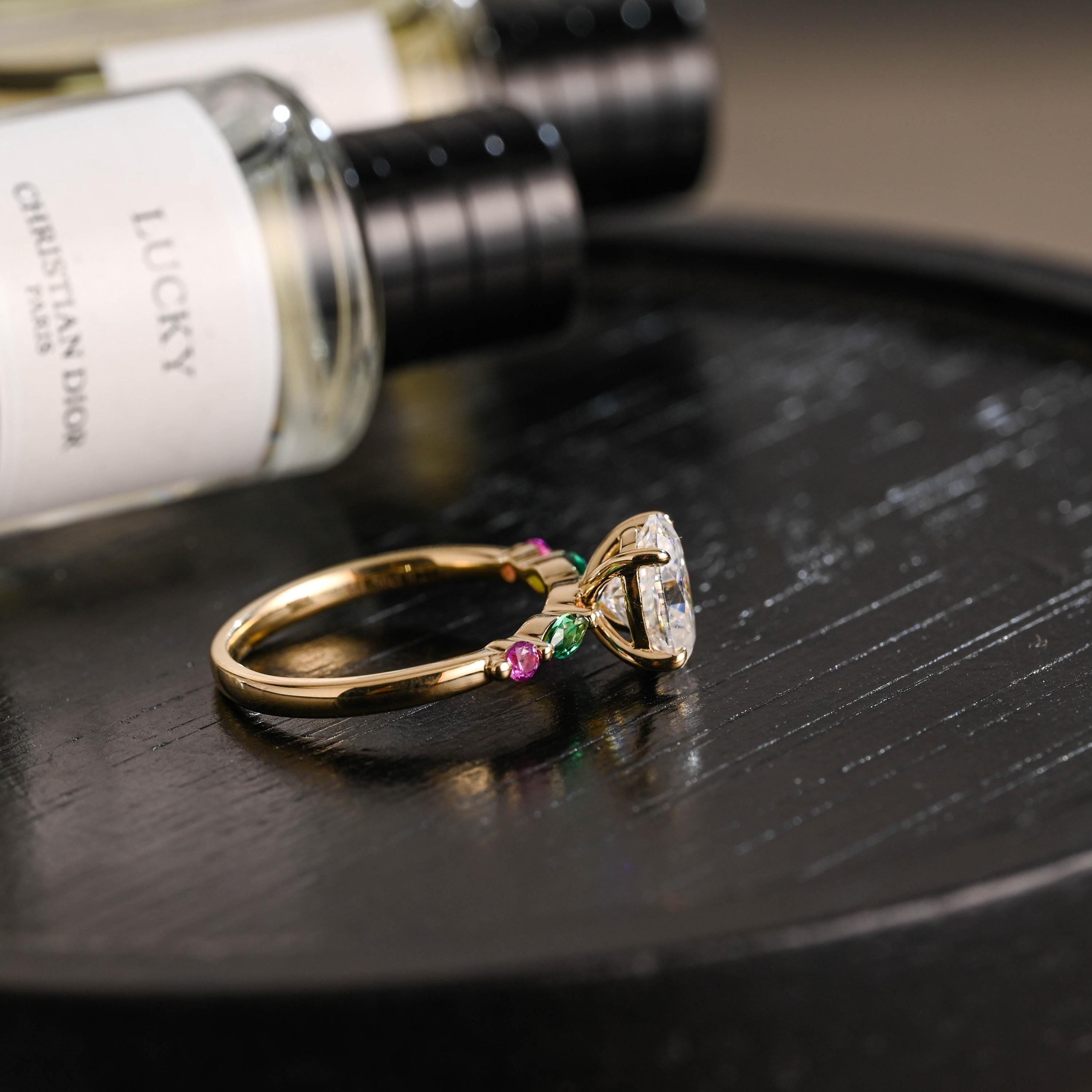 Solid Gold Oval Cut Moissanite Engagement Ring, Anniversary Gift for Women