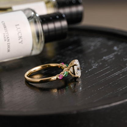 Solid Gold Oval Cut Moissanite Engagement Ring, Anniversary Gift for Women