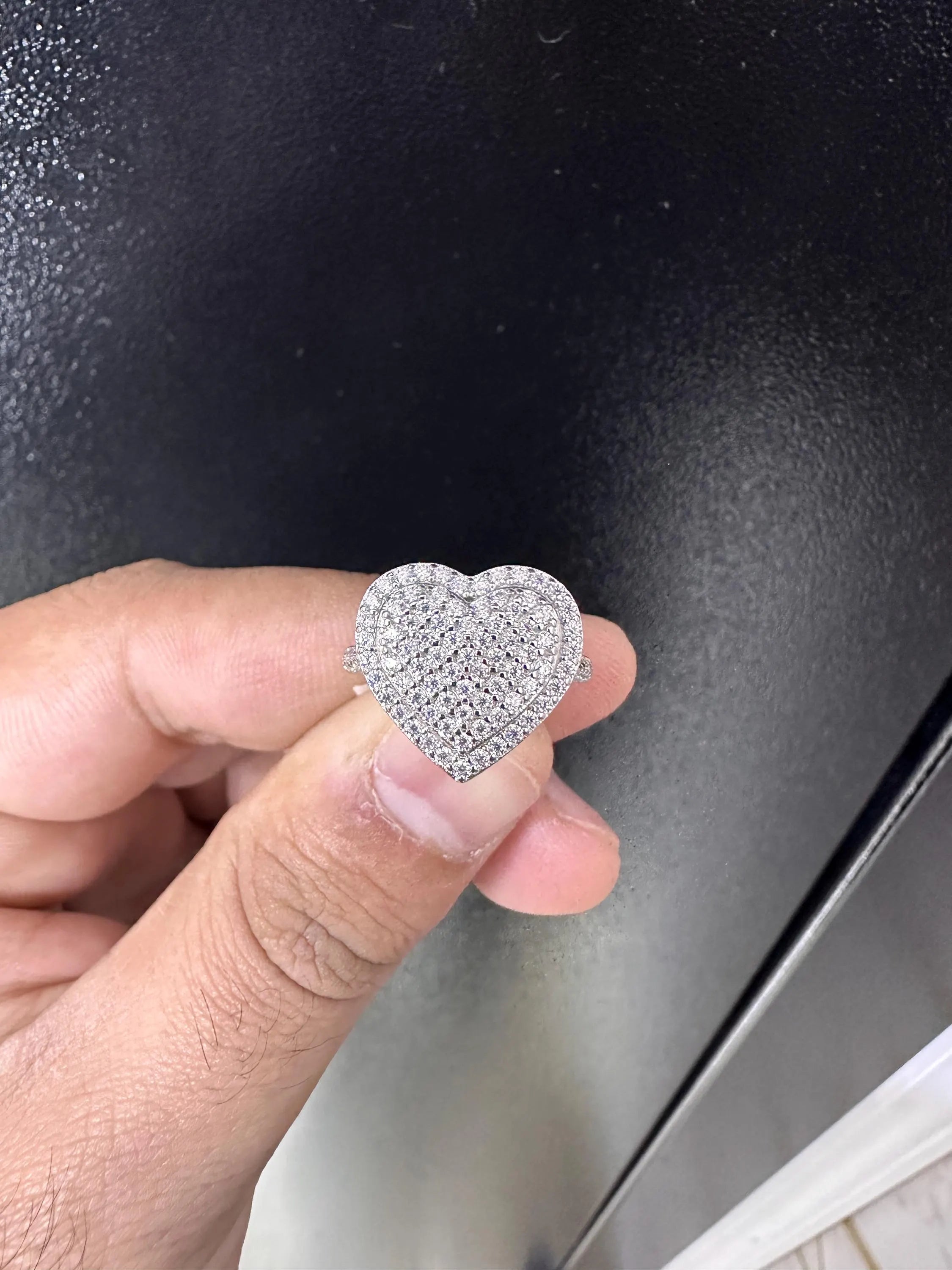 Moissanite Heart Ring: Sterling Silver Iced-Out Pinky Bling Pave Engagement Ring