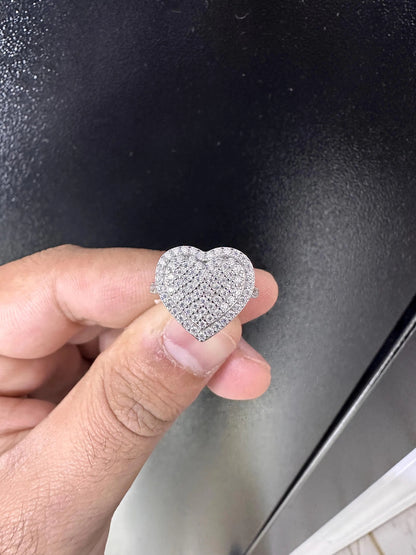 Moissanite Heart Ring: Sterling Silver Iced-Out Pinky Bling Pave Engagement Ring
