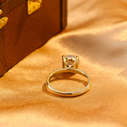 Solid Gold Solitaire Round Cut Moissanite Engagement Ring, Wedding Ring 4 Prongs