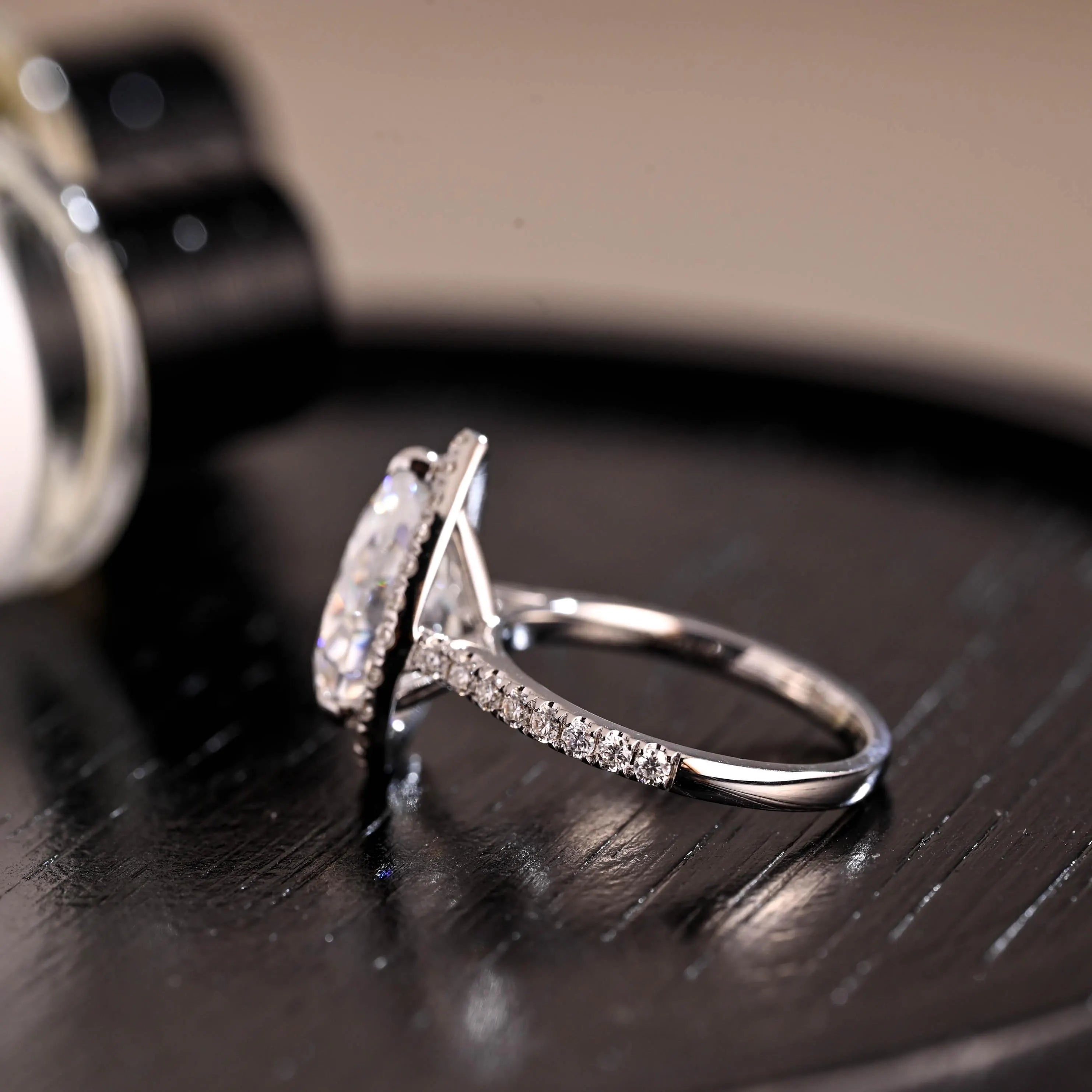 Vintage Style Pear Cut Moissanite Engagement Ring, Solid Gold Halo Pear Moissanite Wedding Ring