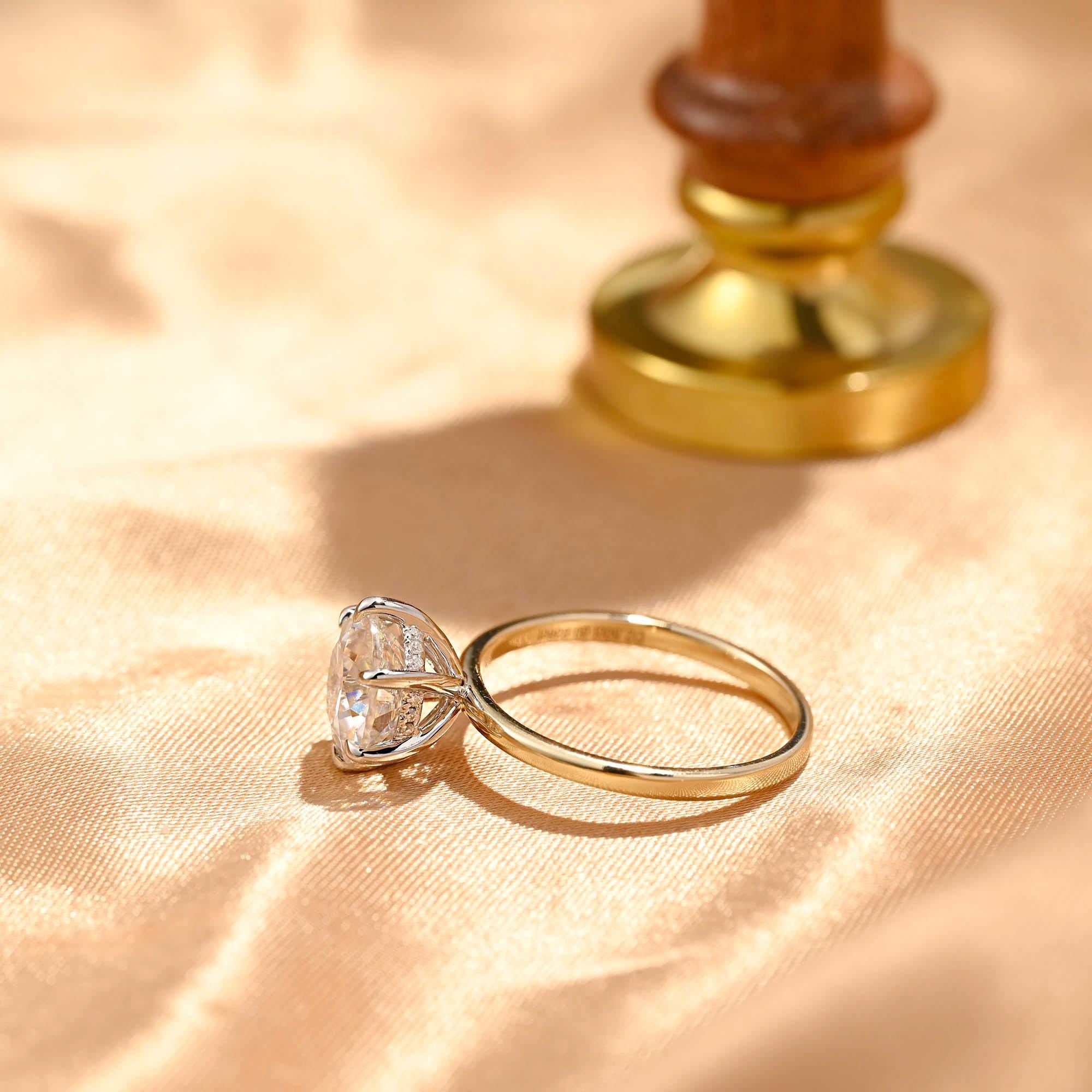Two Tone Hidden Halo Round Cut Moissanite Engagement Ring, Round Cut Classic 6-Prong Wedding Ring