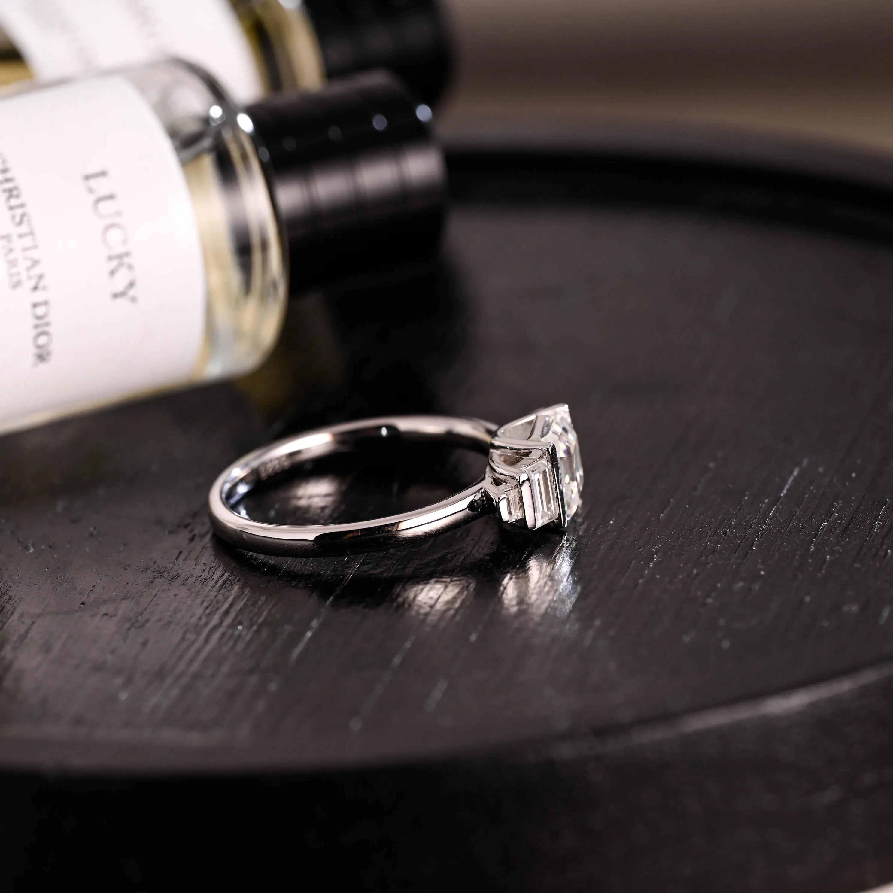 Solid Gold Asscher Cut Moissanite Engagement Ring, Anniversary Gift Birthday Gift for Women Wife