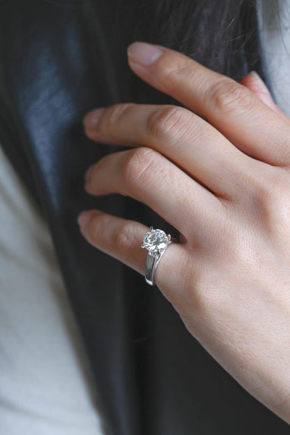 Solid Gold Round Cut Moissanite Engagement Ring, Proposal Ring, Birthday Gift for Women Wife