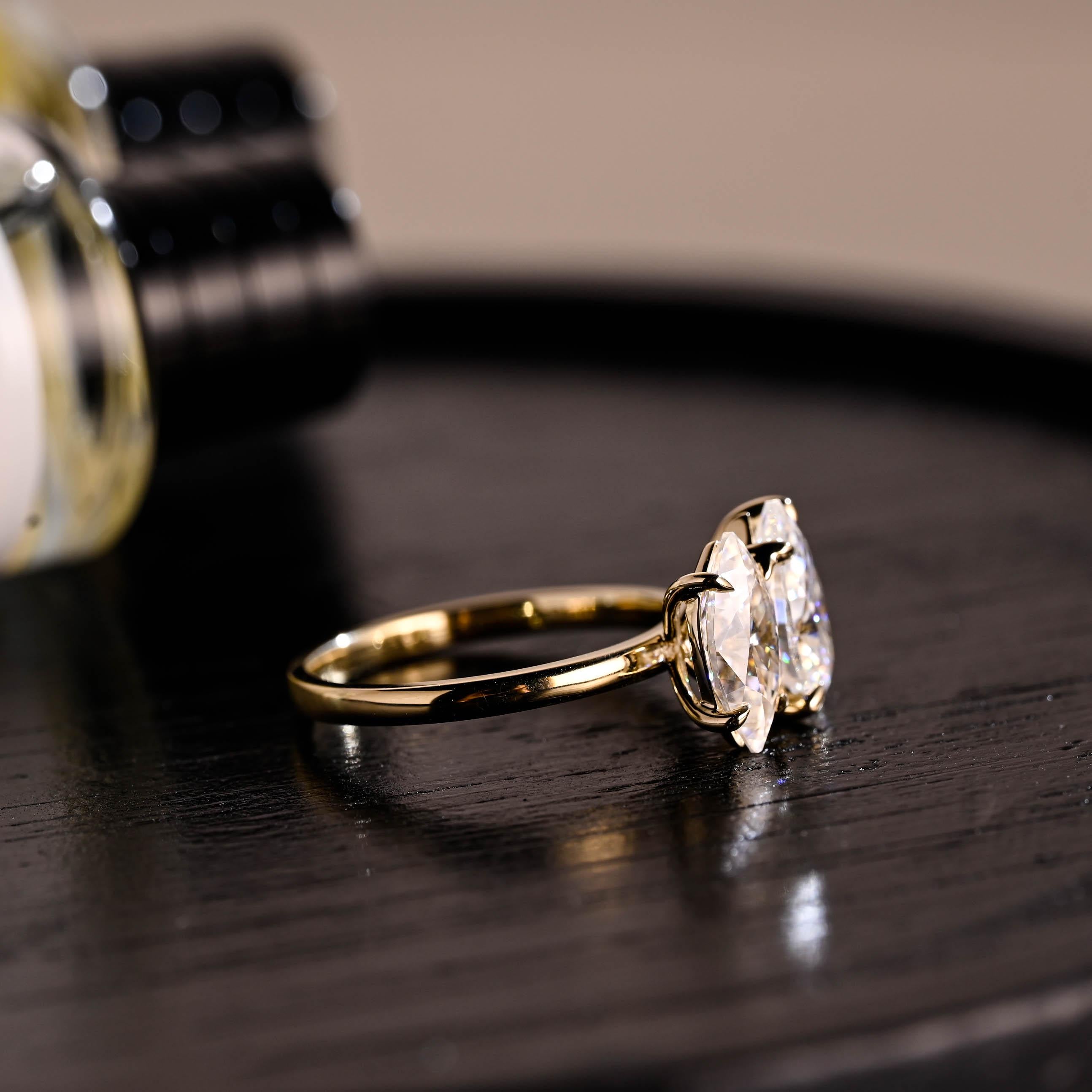 Toi et Moi Moissanite Engagement Ring, Marquise/Pear Cut Moissanite Solid Gold Ring, Two-Stone Wedding Ring