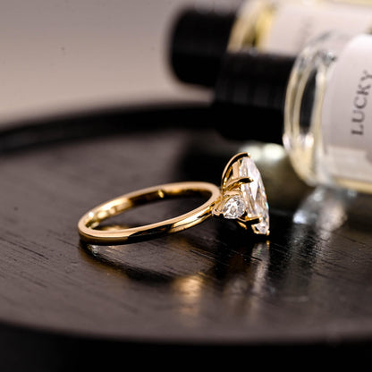 Three Stone Marquise Moissanite Ring, Solid Gold Wedding Anniversary Ring