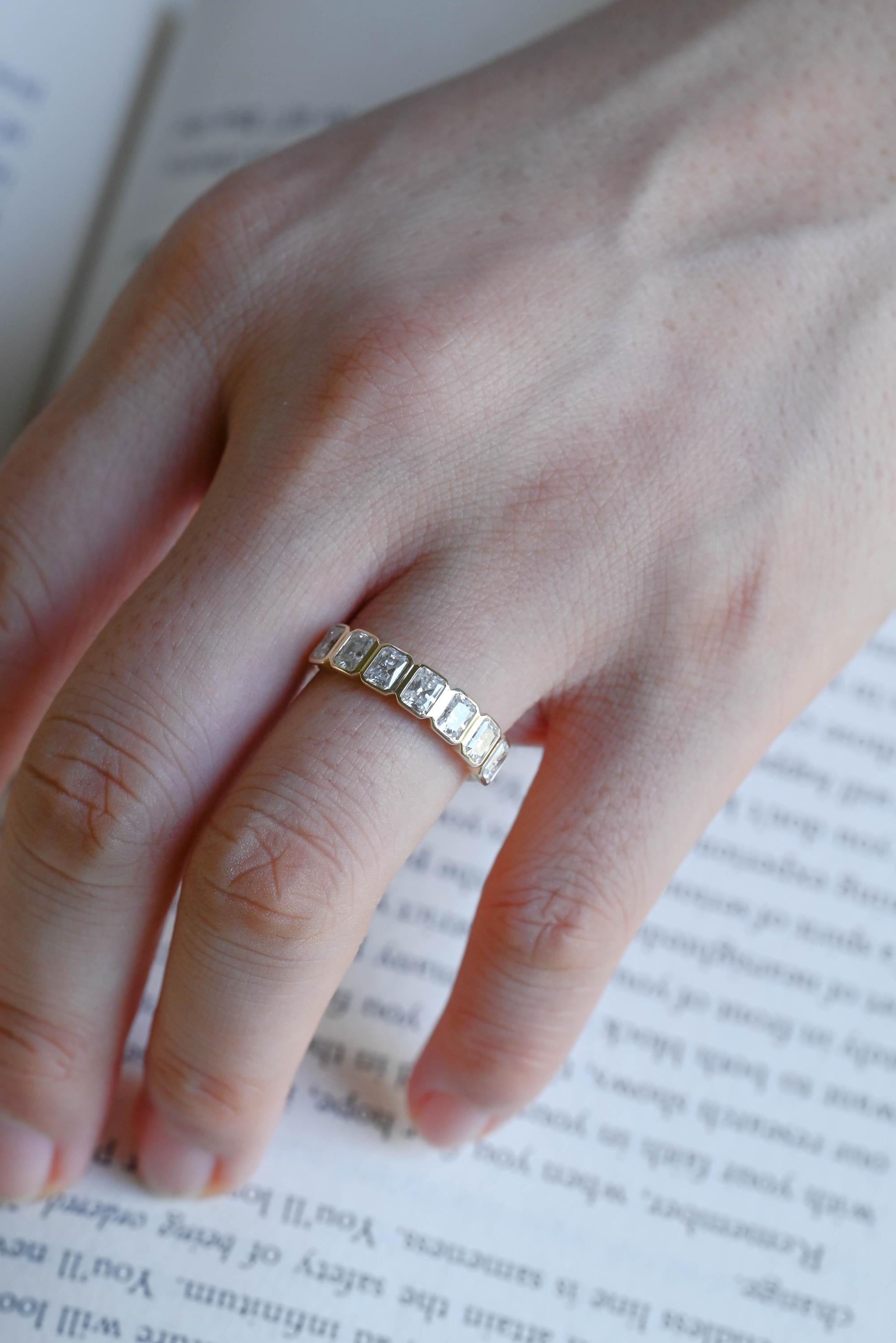 Solid Gold Radiant Cut Moissanite Wedding Band, Matching Ring