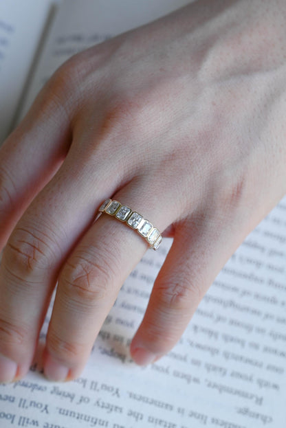 Solid Gold Radiant Cut Moissanite Wedding Band, Matching Ring
