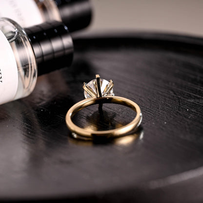 Solid Gold Round Moissanite Engagement Ring, Solitaire Round Cut Moissanite Anniversary Ring for Wife