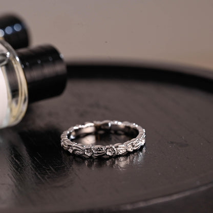 Solid Gold Floral Wedding Band, Nature Inspired Anniversary Ring