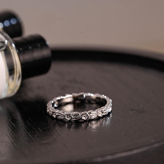 Solid Gold Floral Wedding Band, Nature Inspired Anniversary Ring