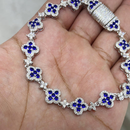 Tennis Bracelet, Gemstone Bracelet , Silver Bracelet, Diamond Bracelet, Dainty Bracelet, Gift for Her, Moissanite Diamond, Blue Clover Stone
