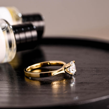 Low Setting Solid Gold Round Cut Moissanite Engagement Ring, Round Cut Moissanite Anniversary Ring