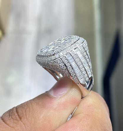 Iced Out Baguette Moissanite Ring: 925 Sterling Silver Hip Hop Jewelry