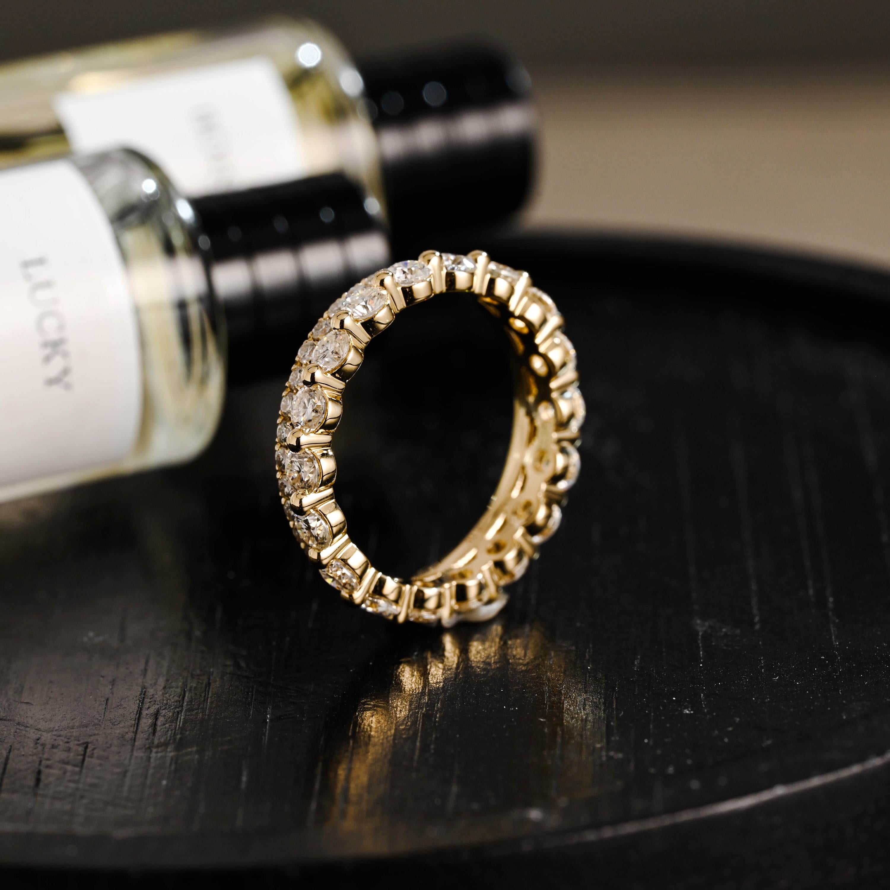 Solid Gold Round Cut Moissanite Wedding Band, Anniversary Ring