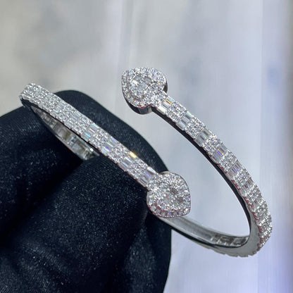 Iced Out Moissanite Heart Bangle Bracelet: 925 Sterling Silver