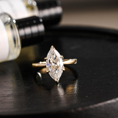 Tulip Marquise Moissanite Engagement Ring, Solid Gold Promise Ring